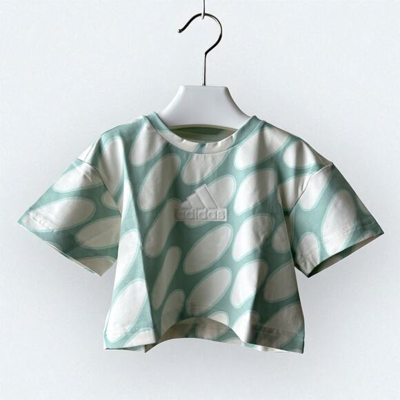 Adidas X Marimekko Allover Print Cotton Tee, Girl Size S/ 9-10, Creme/ Green - Picture 1 of 8